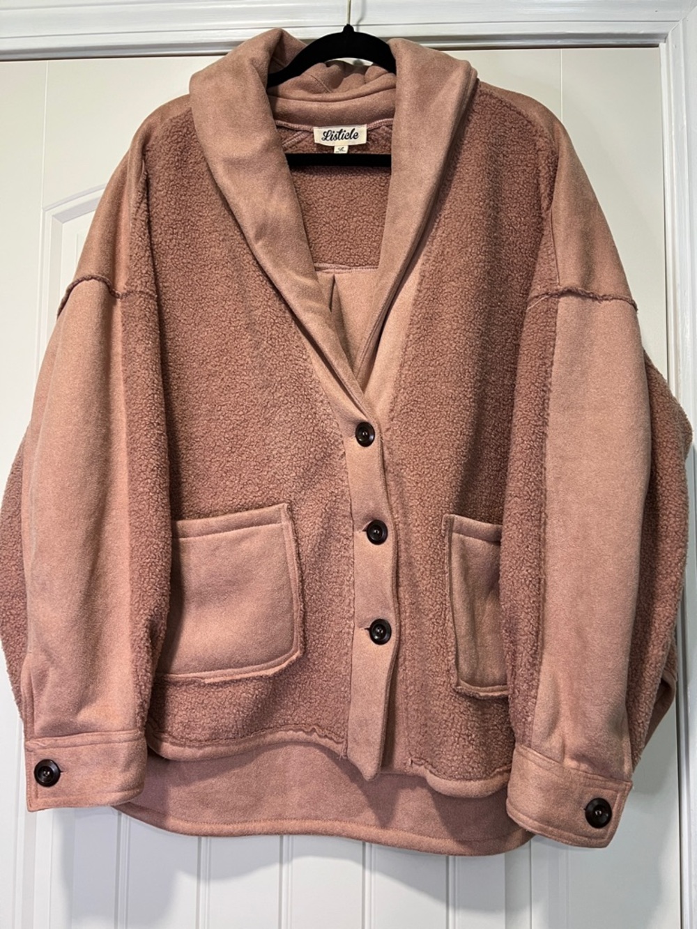 Listicle Dusty Rose Teddy Shawl-Collar Button Jacket